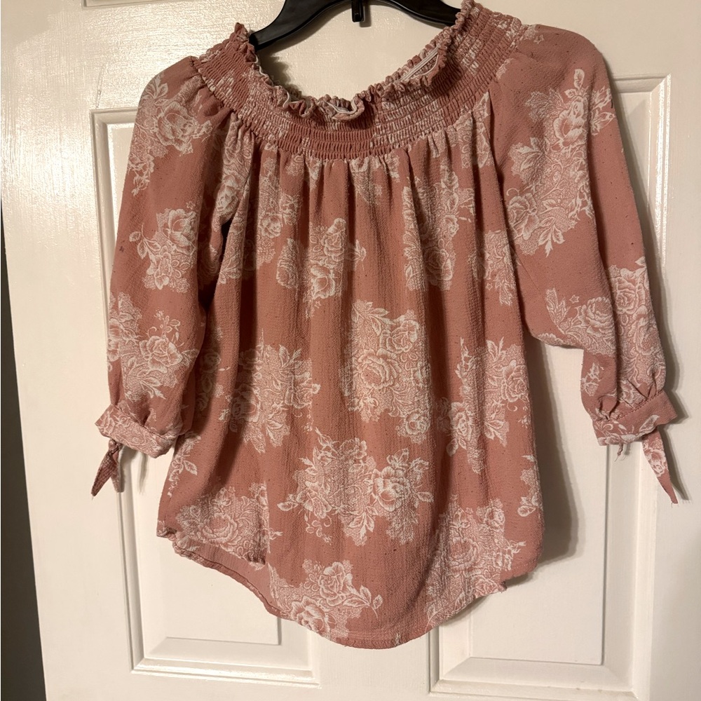 Rue 21 off the shoulder pink floral shirt